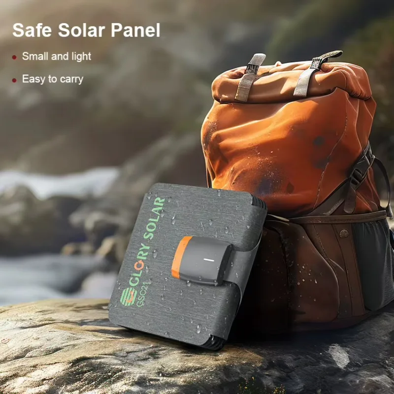 21W Portable Foldable Solar Panel USB-C Powered USB C Charger Camping Flashlight Compass Carabiner Cell Phone High Power 20W+