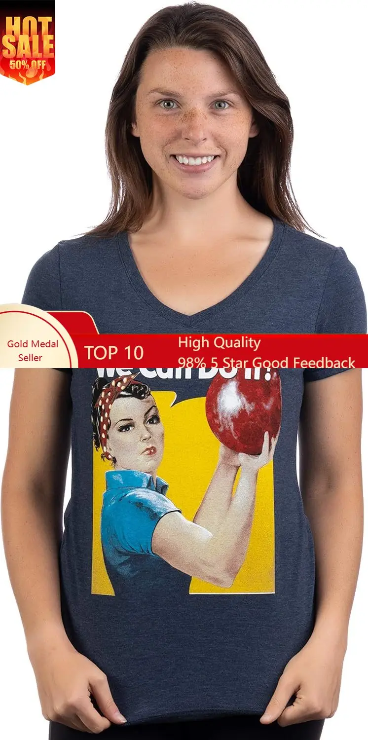 

Rosie The Bowler | Funny Bowling Ball Team Uniform Fun V-Neck T-Shirt for Women