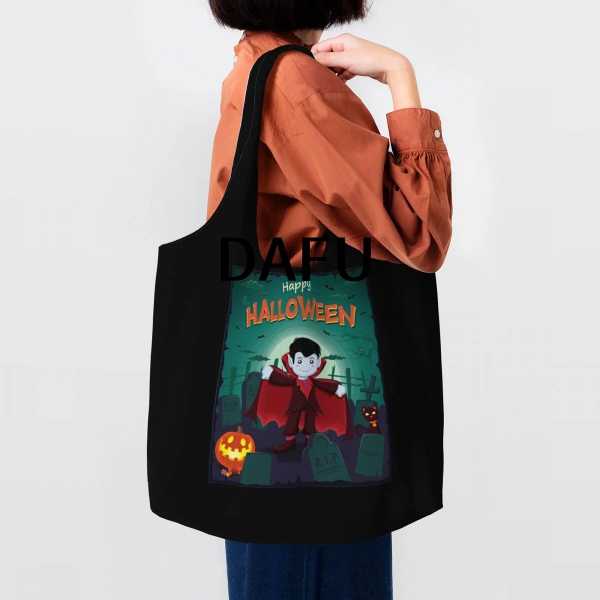 Happy Halloween Funny Halloween Print Cotton Tote Bag - Casual Commuter Shoulder Bag for Work Grocery Shopping Trick or Treat