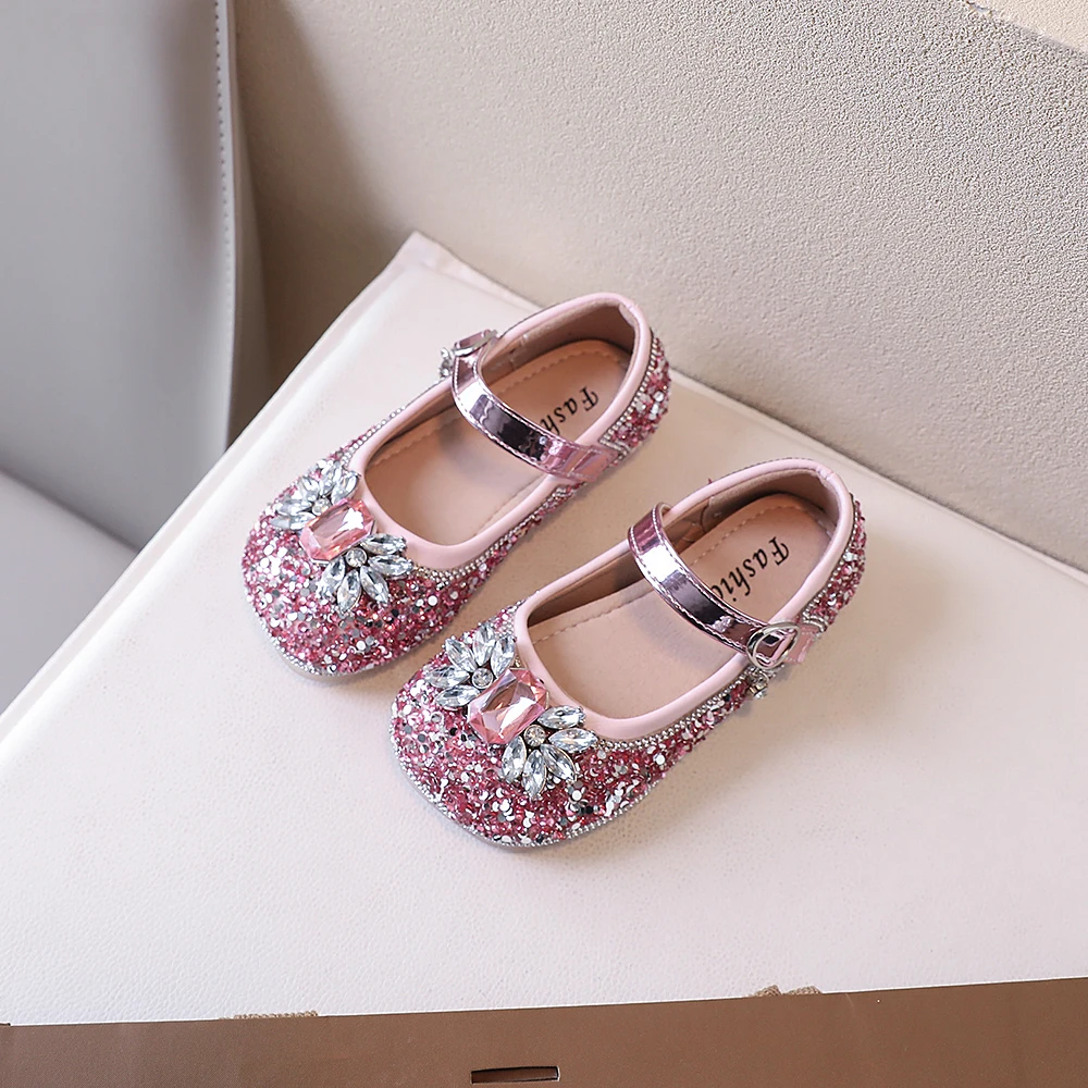 Girls Rhinestones Princess Shoes Mary Jane Girls Wedding Shoe Designer Dance Shoe 3-12Y Autumn Spring