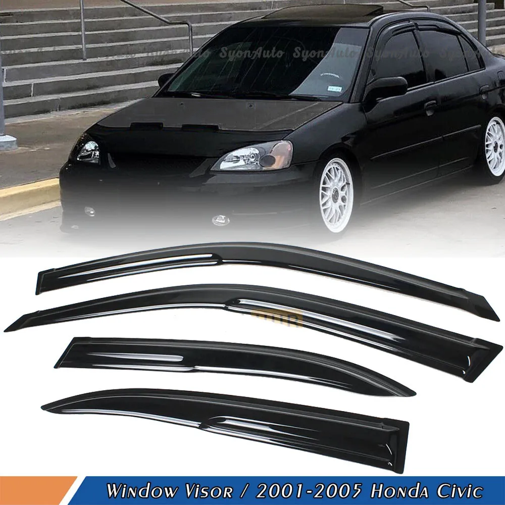 

For 2001-2005 Honda Civic 7th Gen Sedan JDM Window Visors Vent Sun Rain Guards
