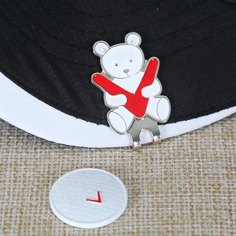 Cartoon Bear Golf Ball Marker Hat Clip Magnetic Golf Caps Clips Golf Ball Position Removable Metal Magnet Training Accessories