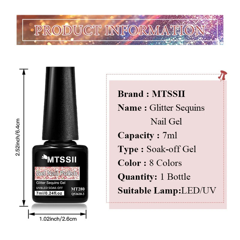 7ml Glitter Paillettes Gel Smalto per unghie Sparkle Argento Oro Rosa Nero Lucido Gel olografico Smalto Soak Off UV LED Unghie curate Art