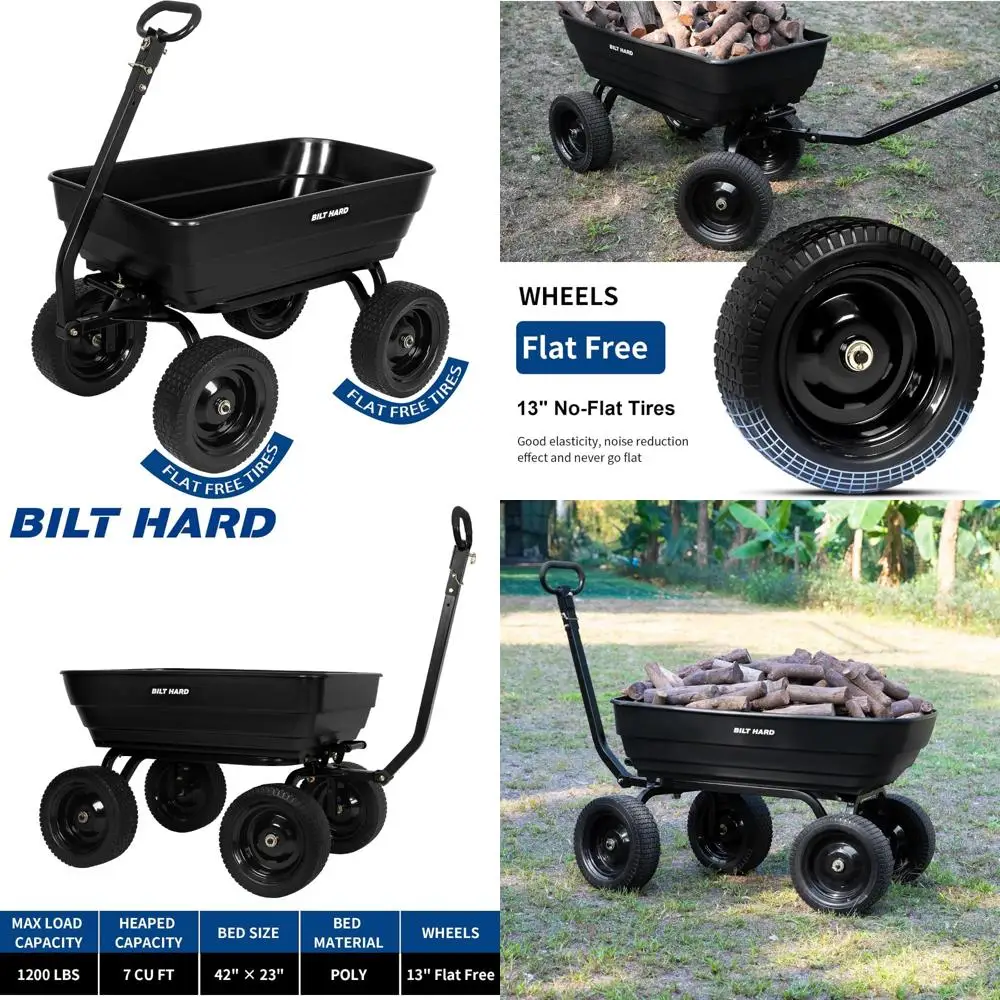 

Сверхмощная садовая тележка-самосвал емкостью 1200 фунтов, быстросъемная, трансформируемая ручка, без плоских шин, грузоподъемность 7 кубических футов