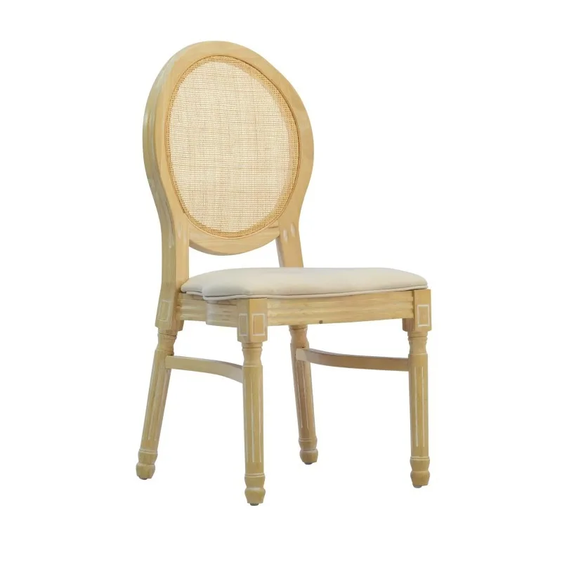 Solid Oak Wood Farmhouse Style Stackable Louis Chair with Cross Back-Commercial Grade for Living Room & Villa