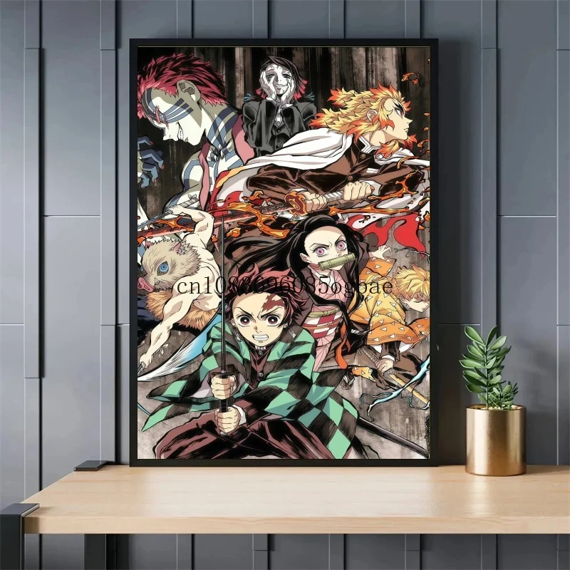 أنيمي شيطان القاتل الكلاسيكية قماش اللوحة أنيمي شخصية الملصقات HD جدار صورة فنية الحديثة المنزل غرفة الأطفال الديكور #2