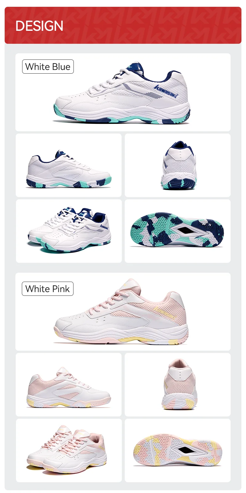 Kawasaki Herren Badminton Schuhe Professionelle Sportschuhe für Frauen Atmungsaktive Indoor Court Sneakers K-086 – Detail 9