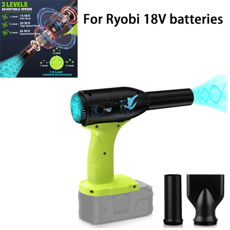 

Новый ручной фен для волос Ryobi 18V ONE + аккумулятор P102 P103, высокая мощность 90000 об/мин, подходит для клавиатуры, улицы, чистки автомобилей