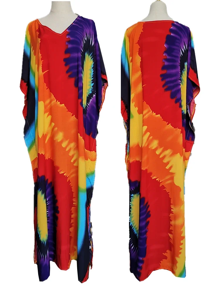 Vestido maxi estampado boêmio, kaftan multicolorido, encobrimento de maiô, túnica para estilo praia, novo, 2022, tamanho grande