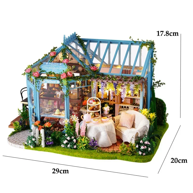 Kit de casa de bonecas de madeira artesanal modelo de construção flor jardim 3d puzzle montagem brinquedo casa de boneca em miniatura com iluminação de móveis