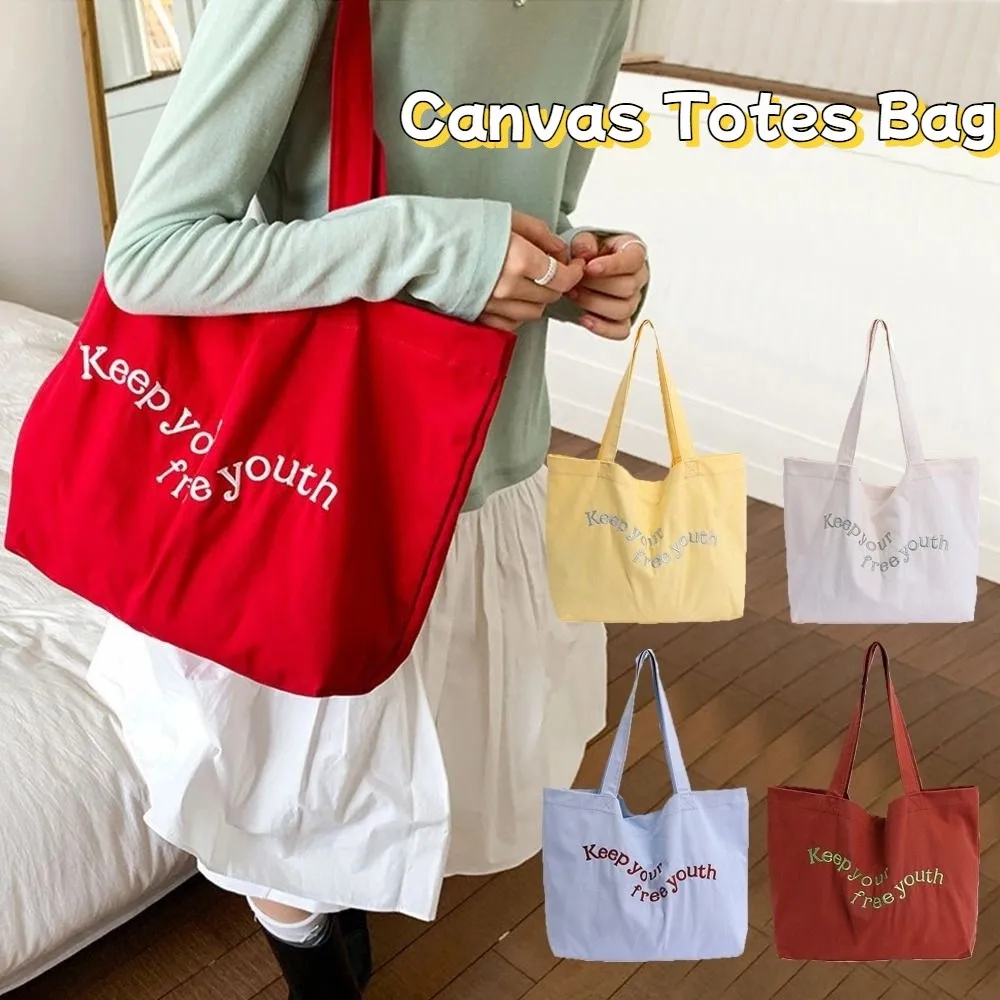 

Fashion Solid Color Canvas Totes Bag College Student Casual Letters Shoulder Bag Large Capacity Versatile Women's Handbag Ladies