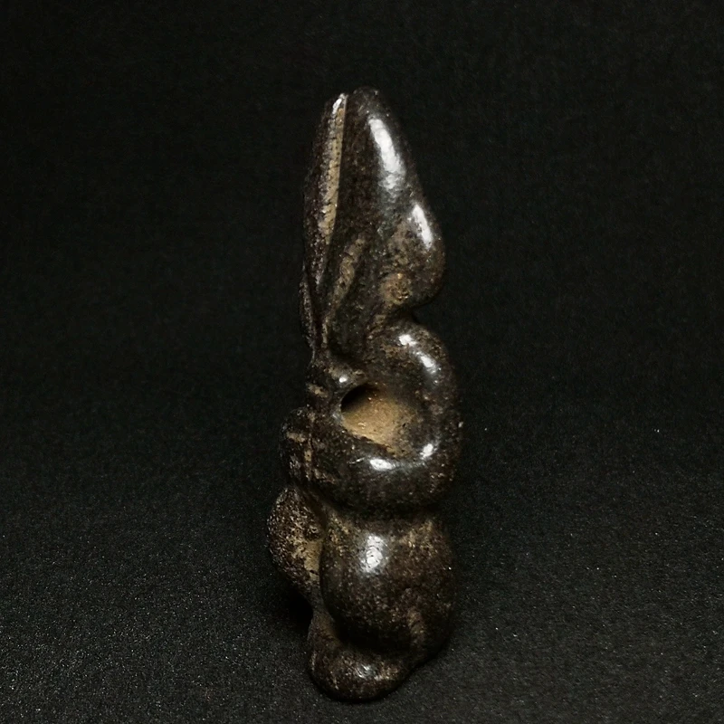 YIZHU CULTUER ART Size 3 Inch Chinese HongShan culture Meteorite Jade carved Apollo person Statue Pendant Gift Collection