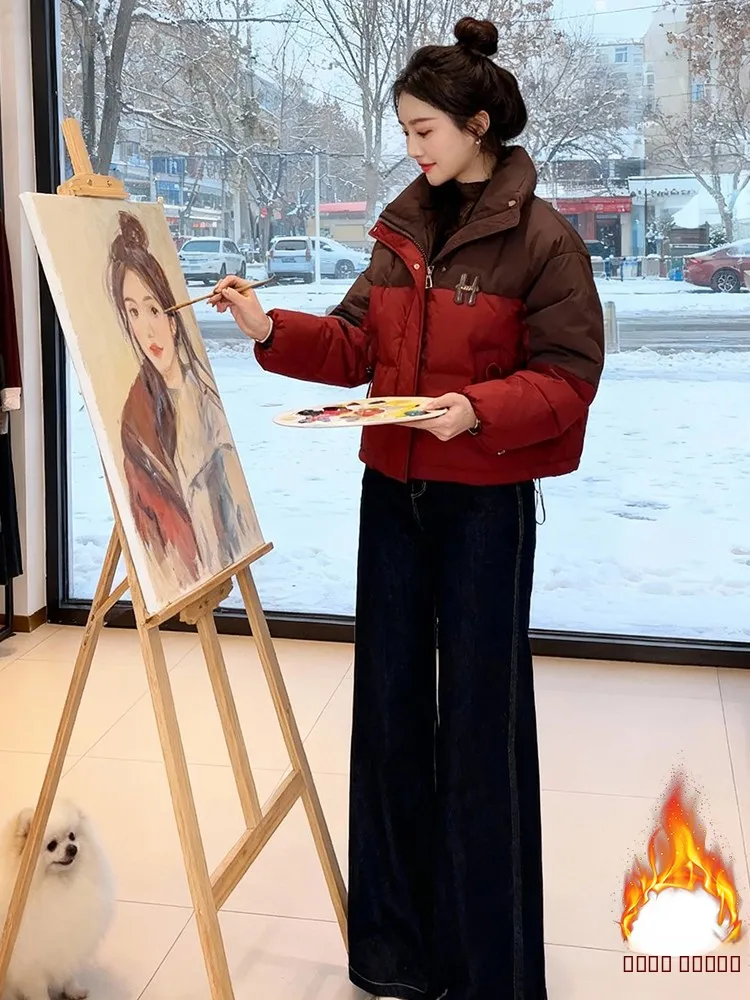 

Faionable Thiened Zipper Pure Color Stand Collar ort Jaet Women's Winter New Sle Versatile Casual Long Sve Coat