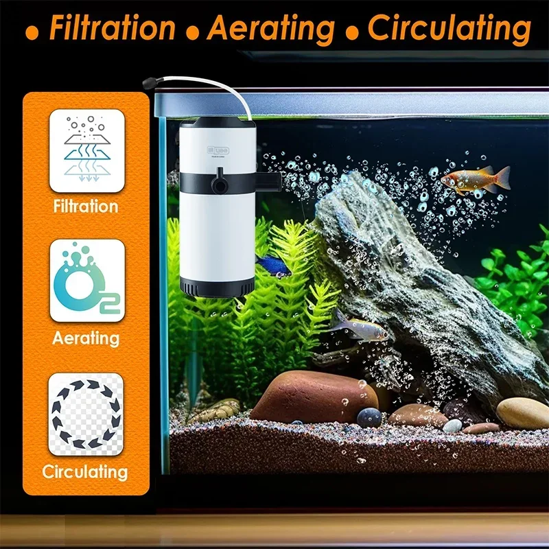 

Silent 3-In-1 Built-In Fish Tank Filter with Oxygen Pump Submersible Pumps 15W/18W/25W Aquarium Cleaning Filter for Fish Feces