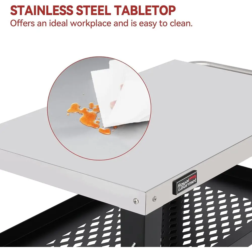 طاولة طعام دوارة مع حامل أكياس القمامة - عربة إعداد الطعام في المطبخ في الفناء الخارجي، 34 لتر × 20 وات من الفولاذ المقاوم للصدأ، فضي وب #5