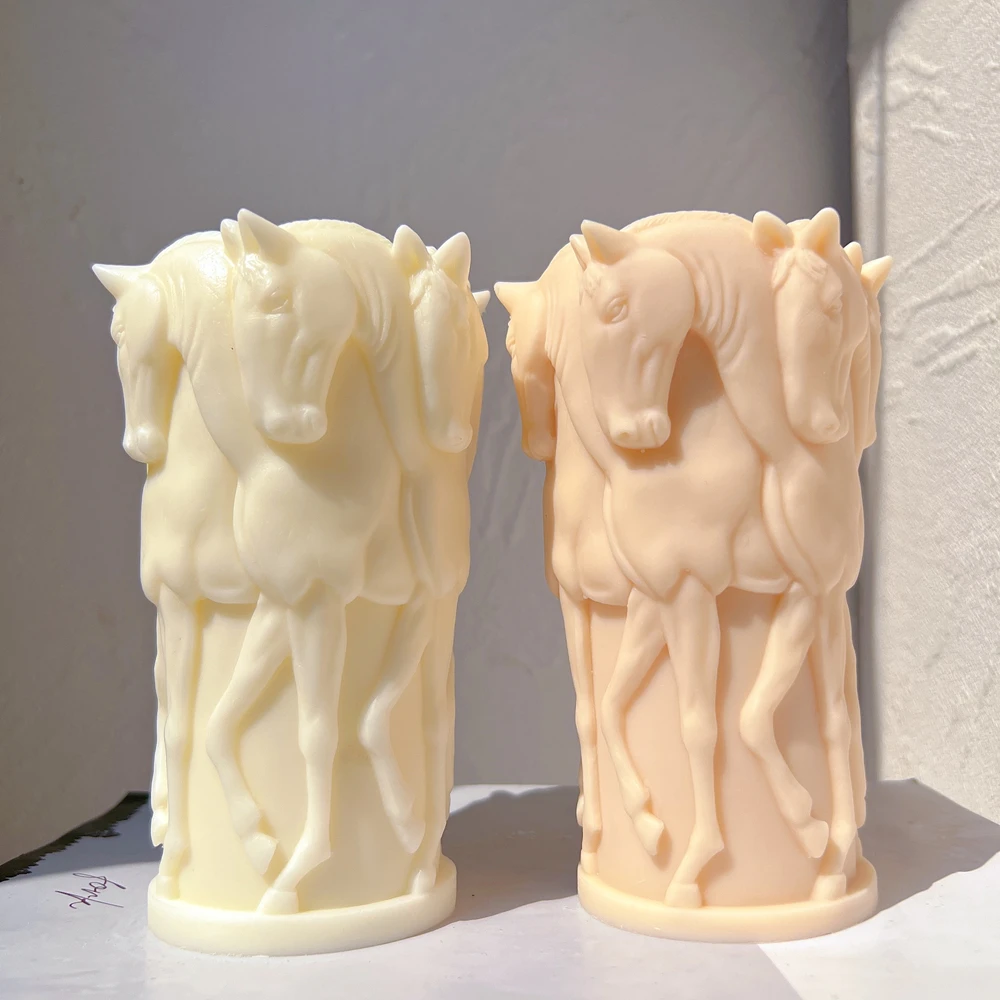 Riding Sculpture Art Soy Wax Molds Figurine Animal Poney Candle Mould Herd Horse Statue Candle Silicone Mold