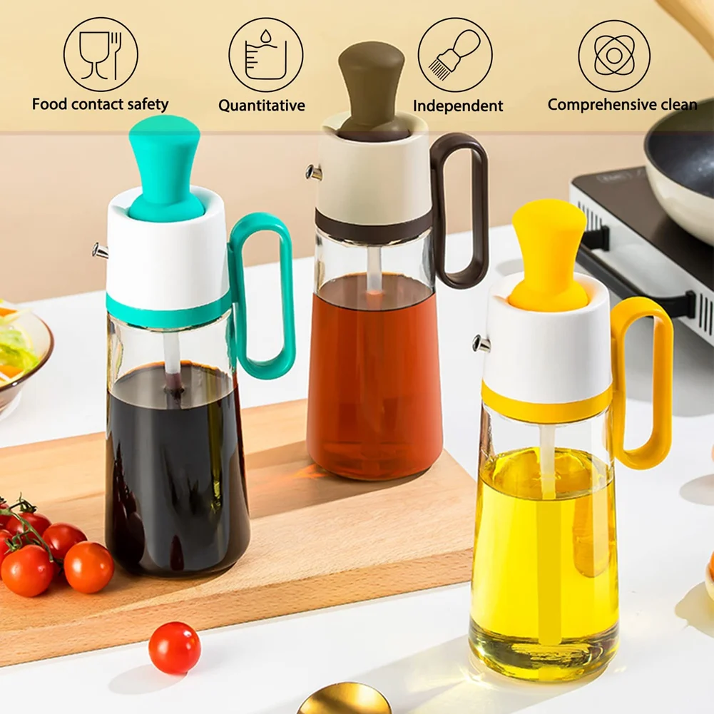 

AA94-Glass Oil Bottle With Silicone Brush, Olive Oil And Vinegar Dispenser Bottle For Kitchen Cooking, BBQ, Baking
