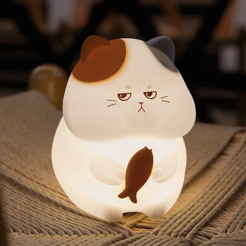 Cute and Greedy Cat Night Light USB Charging Baby Feeding Colorful Timed Eye Protection Bedroom Bedhead Companion Sleep Lights