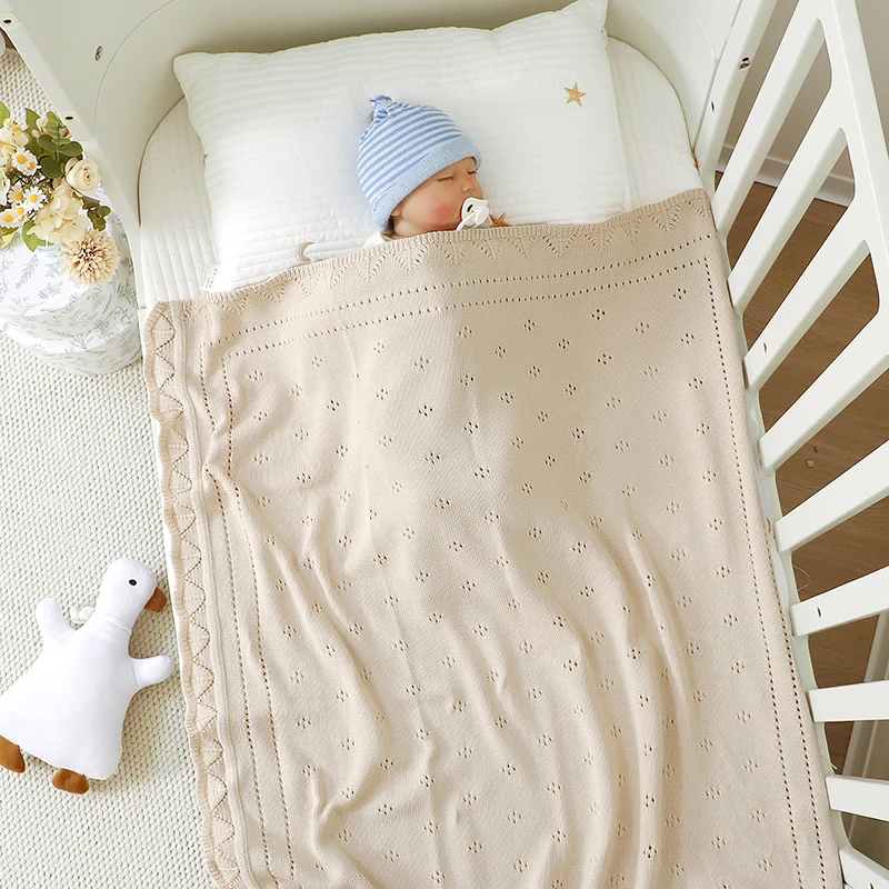 Newborn Baby Blanket Cotton Knit Infant Boy Girl Bedding Quilt 100*80CM Toddler Stroller Swaddling Wrap Fashion Solid Warm Plaid