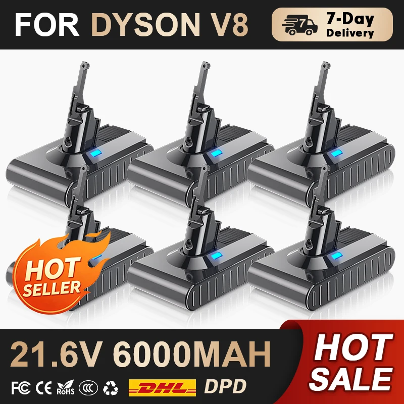 Turpow Batteria di ricambio agli ioni di litio da 21.6V 6000mAh per aspirapolvere portatile Dyson V8 Absolute, compatibile con Dyson V8 SV10 SV25