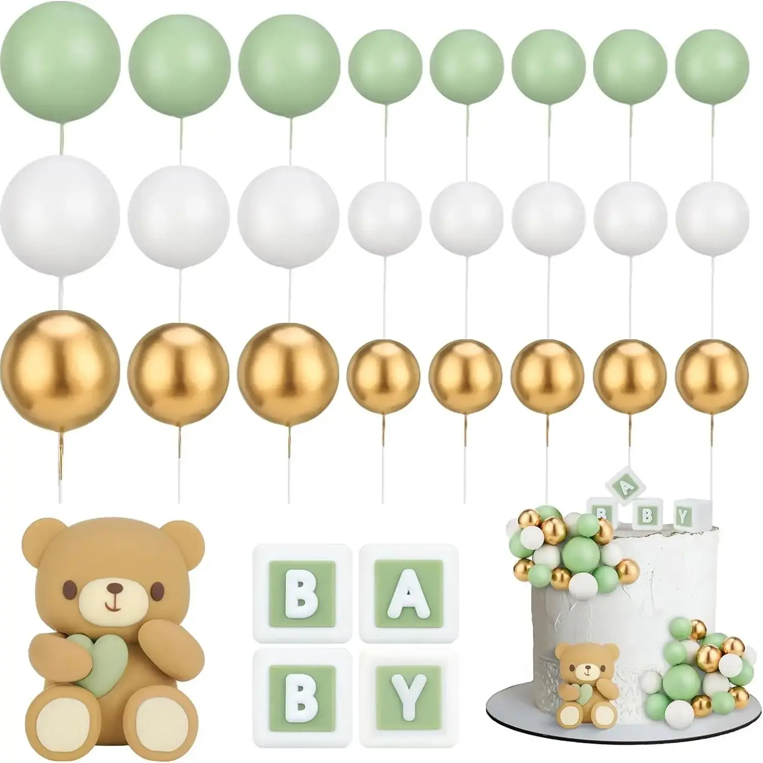 49 Pièces Déco Gâteau Ours Bleu – Toppers Anniversaire 1 An Garçon, Baby Shower, Gender Reveal, Montgolfière & Cœur