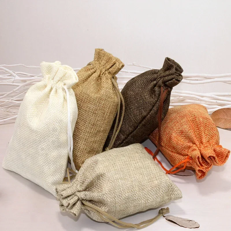 10Pcs Jute Natural Burlap Bag Jute Gift Bags Multi Size Jewelry Travel Storage Pouch Mini Candy Jute Packing Bags for Gift Bag