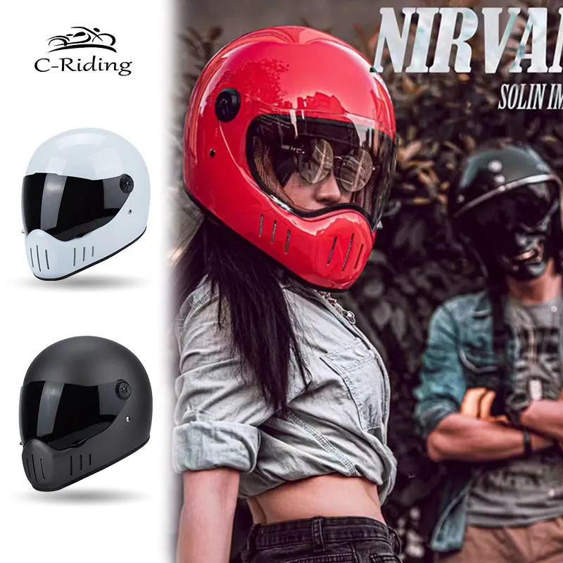 

Men Women Classic Retro Motorcycle Helmets Full Face Helmet Vintage Four Adult for Motorbike Motocross Cascos Para Motos