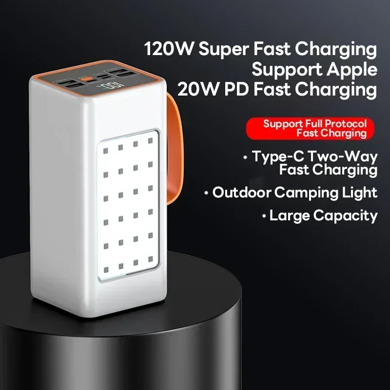 Przenośna ładowarka Power Bank o mocy 120 W i diodą LED 200000 Dwukierunkowe, szybkie ładowanie baterii zewnętrznej o dużej pojemności mAh do iPhone'a 15 13