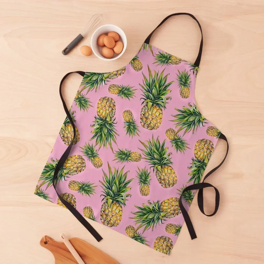 

Tropical Yellow Pink Pineapples Apron Waterproof japanese style Waterproof Kitchen For Women Men's Kitchen Apron