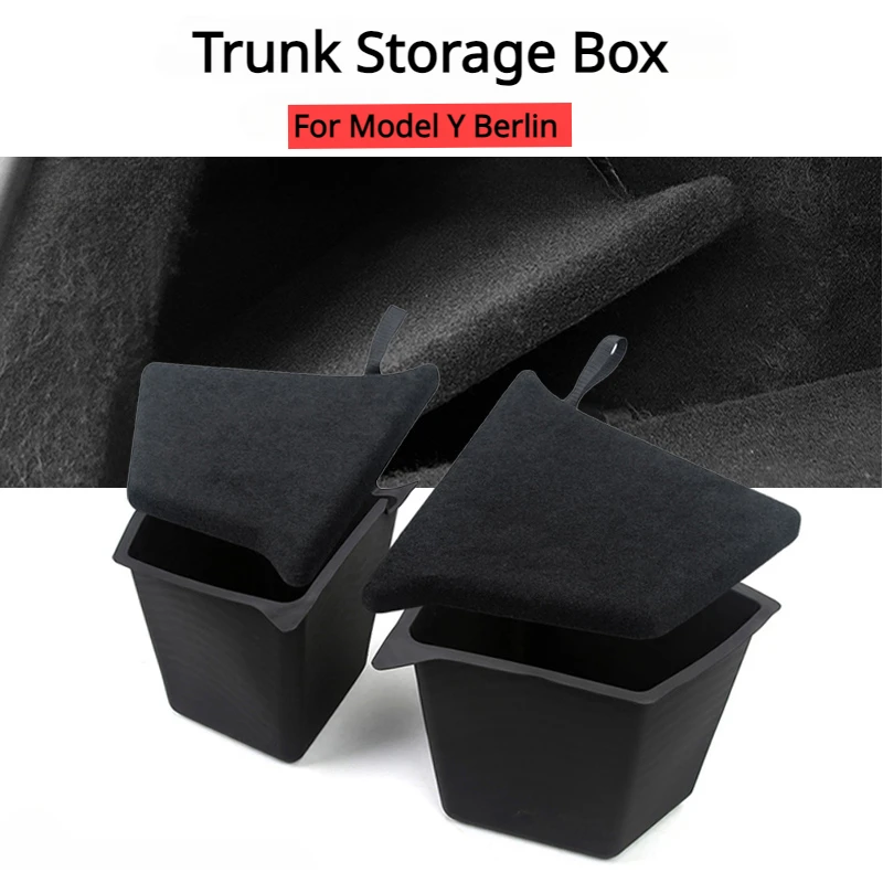 Trunk Storage Box for Model Y Berlin Austin Original Vehicle Flocking Suede with Pull Rope Rear Left Right Side Organizer Decor