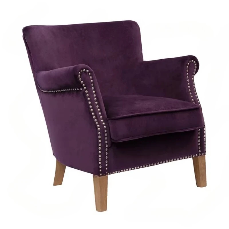 Modern minimalist style living room purple velvet linen fabric single sofa armchair