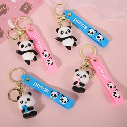 Cute Panda Cartoon Keychain PVC Wristbands Animal Shaped Keyring Couple's Holiday Gifts Car Bags Accessories Wholesale