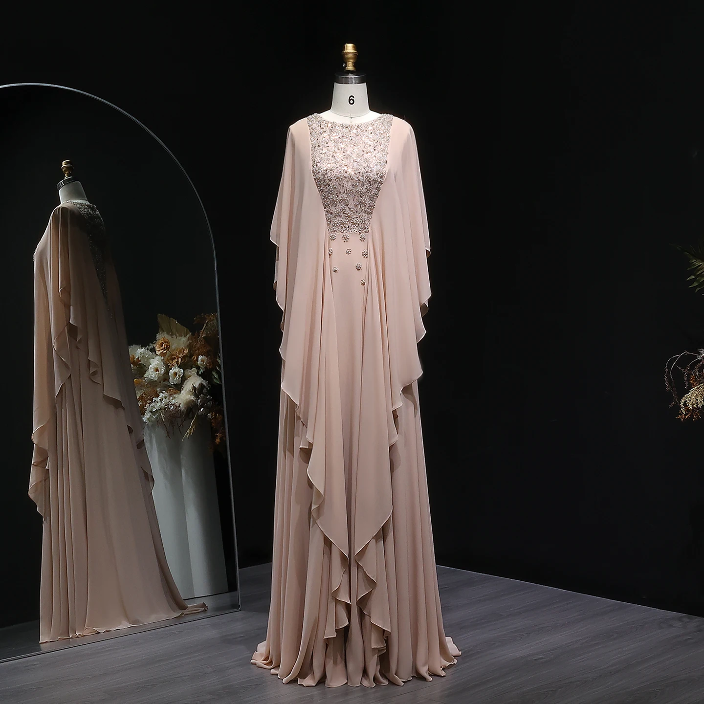 

Sharon Said Arabic Nude Pink Abaya Kaftan Evening Dress Long Elegant Beaded Women Wedding Party Gowns SF239 Customized