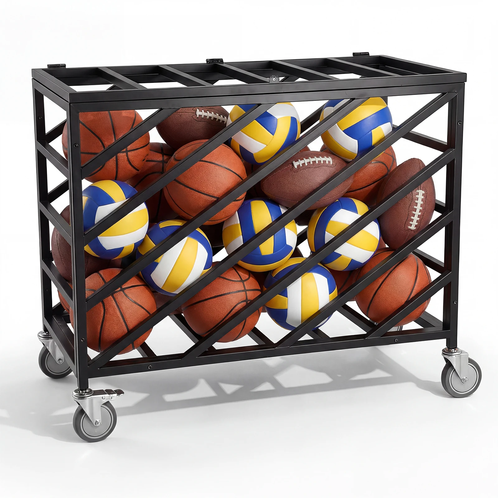 

Ball Storage Cart with Wheels Rolling Exercise Ball Holder with Lockable Lid for Gyms Schools Clubs Indoor and Outdoor