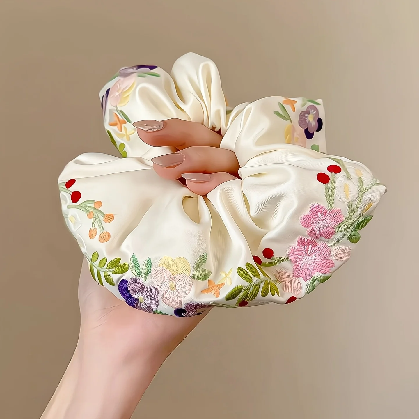 French Girl Heavy Embroidery Floral Scrunchies Minimalist Vintage Ins Style Elastic Hair Ties Soft Stretch Hair Accessories for