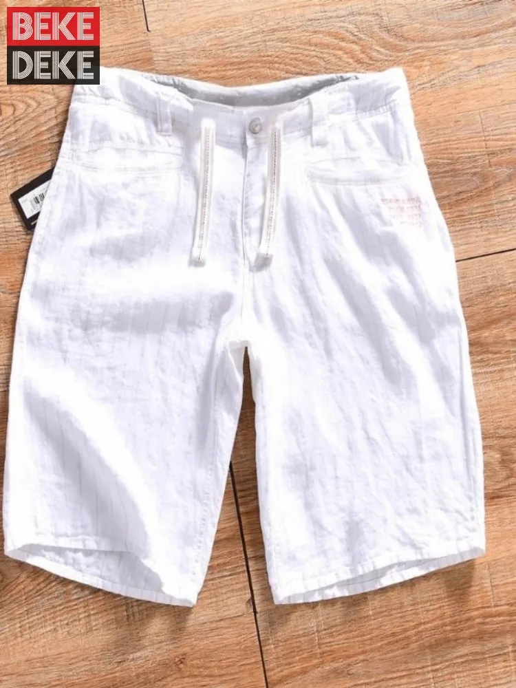 

Summer Mens Retro Casual Knee Length Shorts Straight-Leg Mid Waist Daily Thin Lightweight Cool Easy Matching Short Trousers