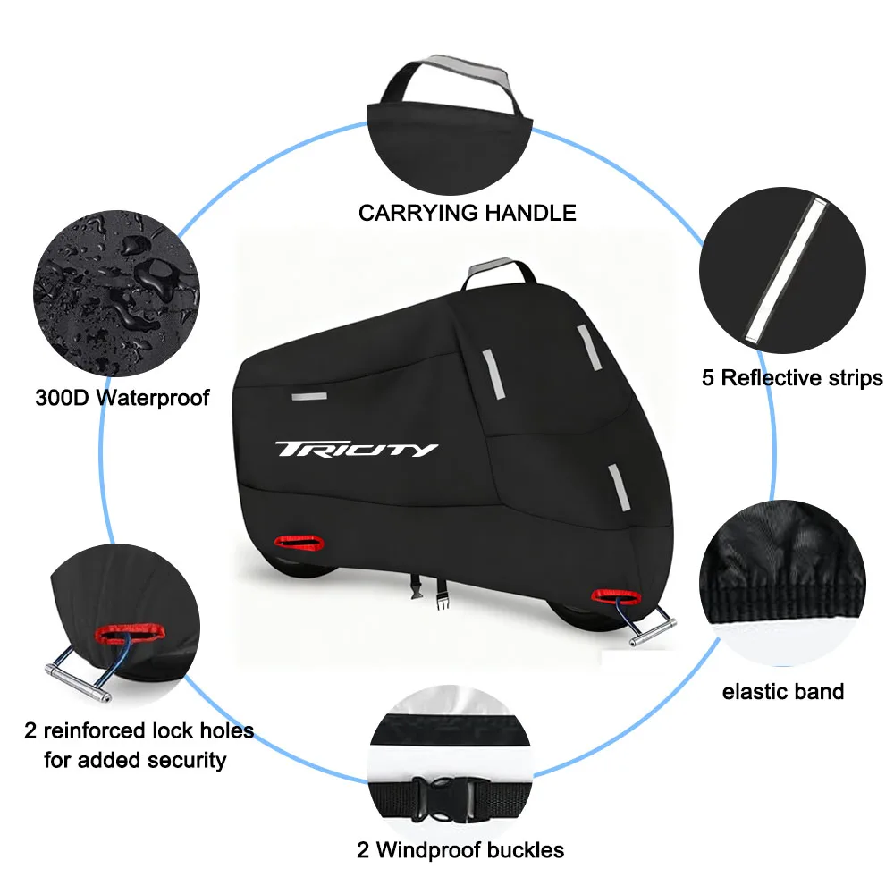 Motorcycle Cover 300D Oxford Waterproof Outdoor Snow Dust UV Protection for Tricity 125 2014-2025 Tricity 155 2016-2025 2