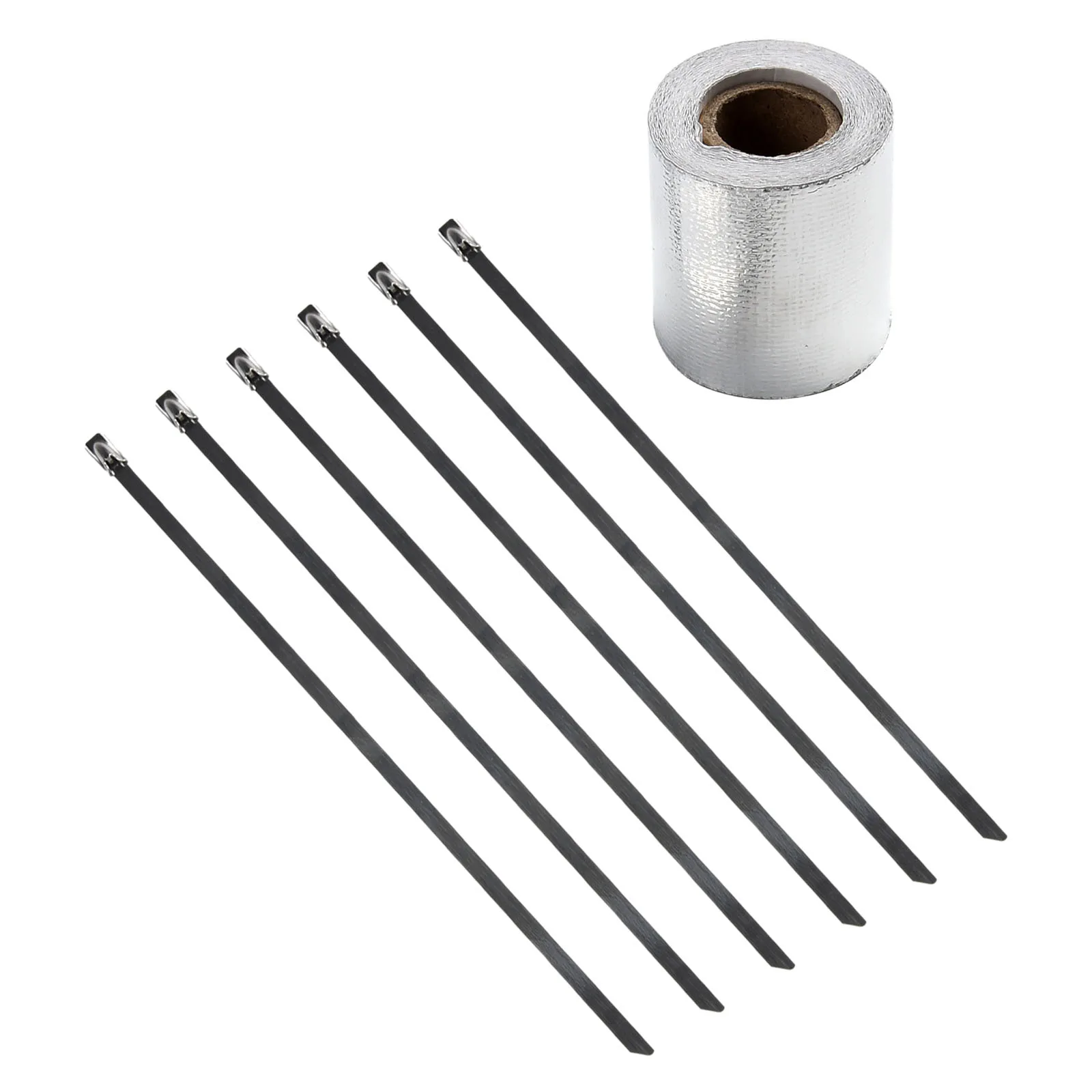 Kolektory wydechowe Tytanowa taśma termoprzewodząca Owijka termiczna Srebrna 5 m * 5 cm i 6 opasek Rura wydechowa Tytanowa taśma owijająca do części samochodowej