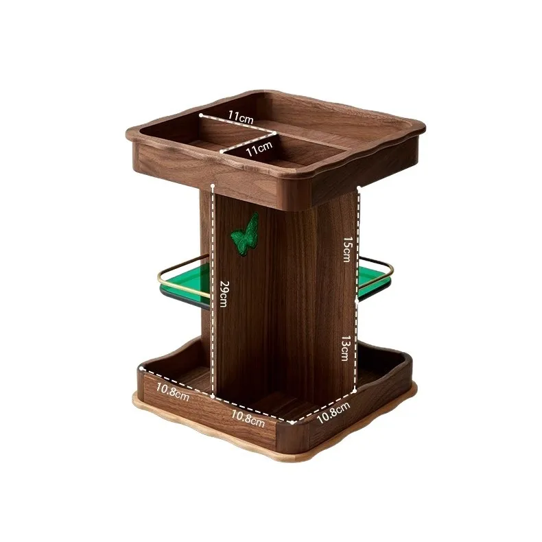 #Shelf Rotatable Desktop Dresser Skin Care Essence Walnut Solid Wood Multi-layer Storage Rack