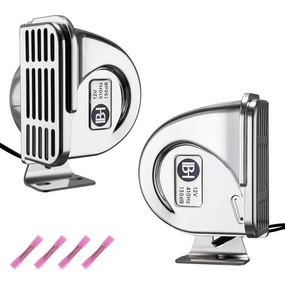 

Boat Horn Waterproof High Low Tone Marine Horn for boats 12V 130dB Loud Car Horns with Stainless Steel Base Bracket for Motorcyc