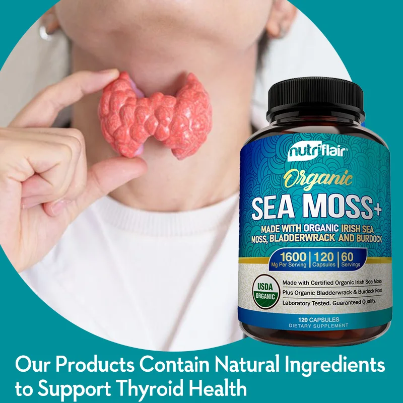 NutriFlair Irish Sea Moss 1600 Mg, 120 Capsules - Thyroid & Immune Support, Cellular, Skin, Hair, Nails, Gut Cleansing