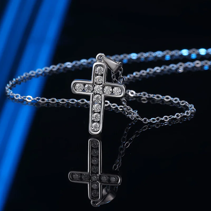 

Luxury Solid Platinum PT950 Moissanite Cross Pendant Necklace Women's Full Diamond Pendant Necklace