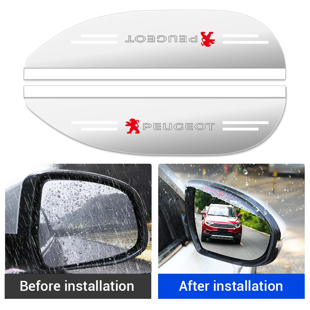 2PC Car Side Rearview Mirror Guard Cover Rain Eyebrow Covers Stickers For Peugeot 3008 5008 208 407 406 4008 206 308 307 301 207