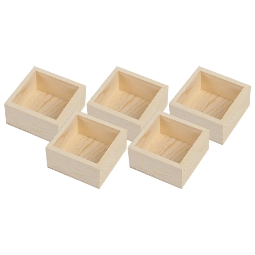 กล่องไม้ดิบ 5 ชิ้น สำหรับงาน DIY กล่องเก็บของขนาดเล็ก สำหรับใส่เครื่องประดับ งานฝีมือ ของตกแต่ง ของขวัญ อุปกรณ์งานฝีมือ
