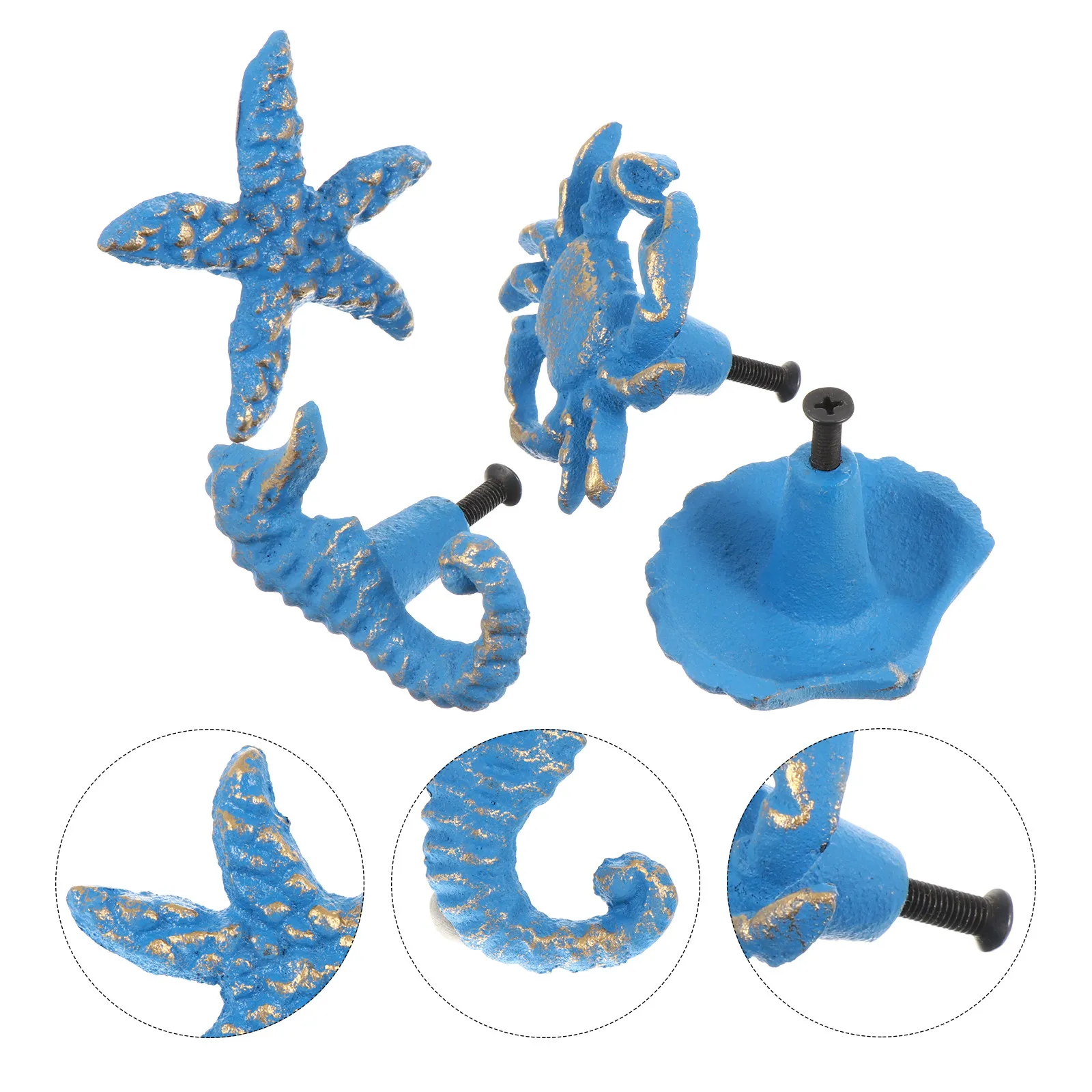 

Набор из 4 металлических ручек для шкафов в ретро-стиле «Океан» с животным дизайном для дверей шкафов и декора дома в пляжном стиле