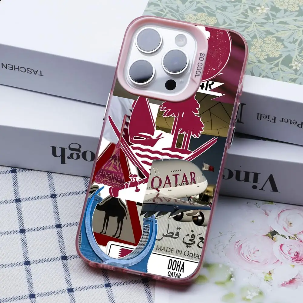 Custodia per cellulare con bandiera del Qatar per iPhone 17 16 15 14 13 12 11 X XR XS 8 7 Pro Max Plus Cover rosa traslucida Bel lusso