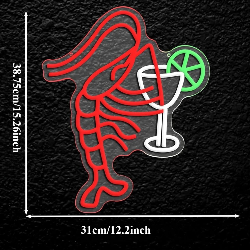 Lobster Cocktail Neon Sign LED Dimmable Shrimp Neon Light for Party Bar Pub Restaurant Shop Window Club Wall Decor Opening Gift