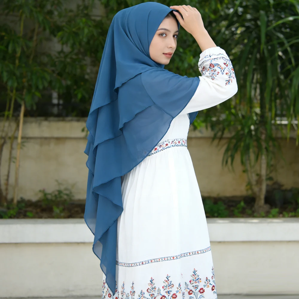 

Химар для Ид, двухслойный шифоновый хиджаб, мусульманский женский молитвенный платок, джеллаба, исламская одежда, турецкий головной убор, никаб