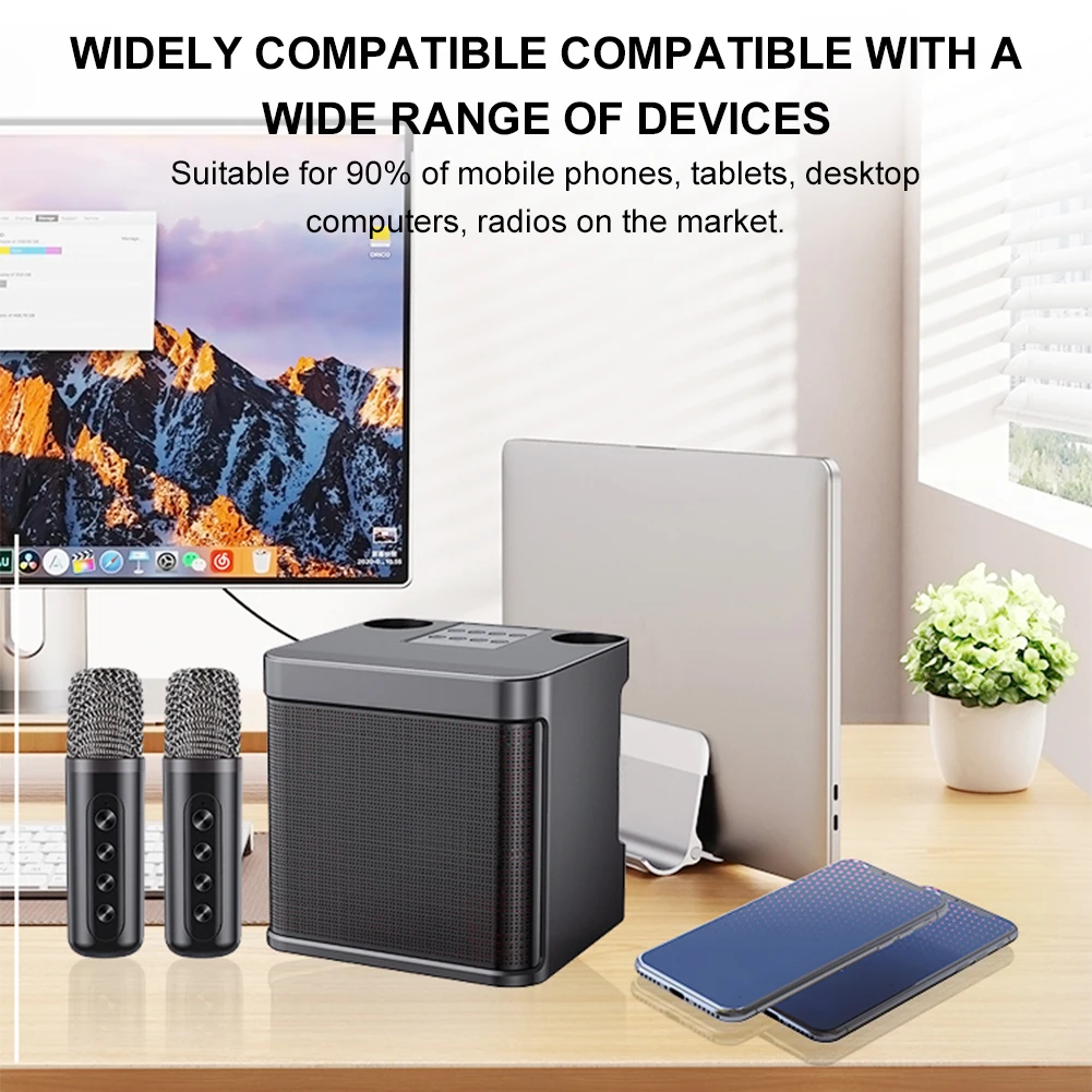 Караоке-машина с двумя беспроводными микрофонами, поддержка BT/USB/TF-карты/Aux для караоке-вечеринки, активного отдыха в помещении