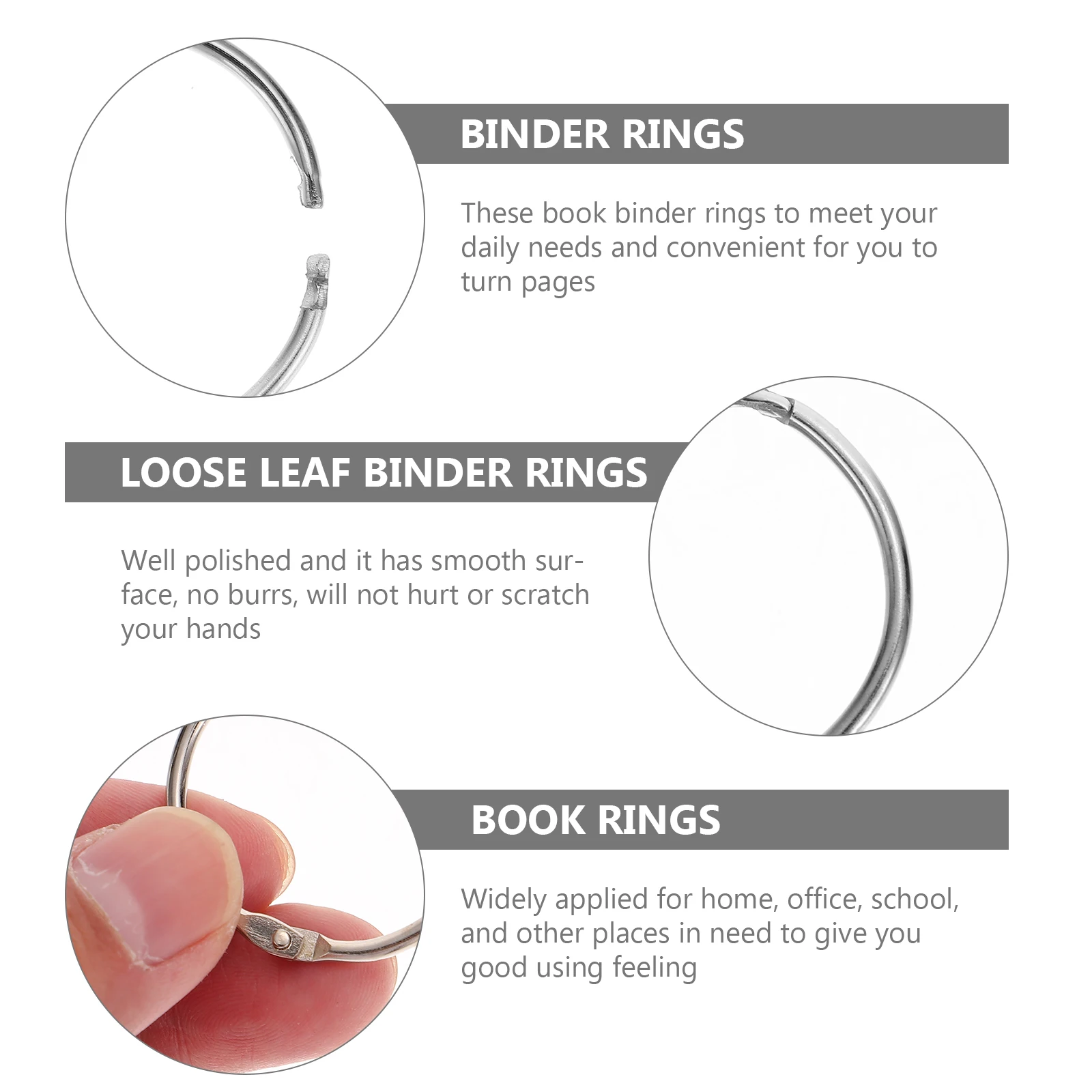 

50 Pcs Binder Rings Book Iron Metal Polished Smooth Surface Loose Leaf Diary Book Keychain